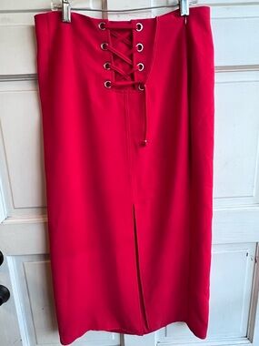 Express Lace-Up Hot Pink Midi Skirt